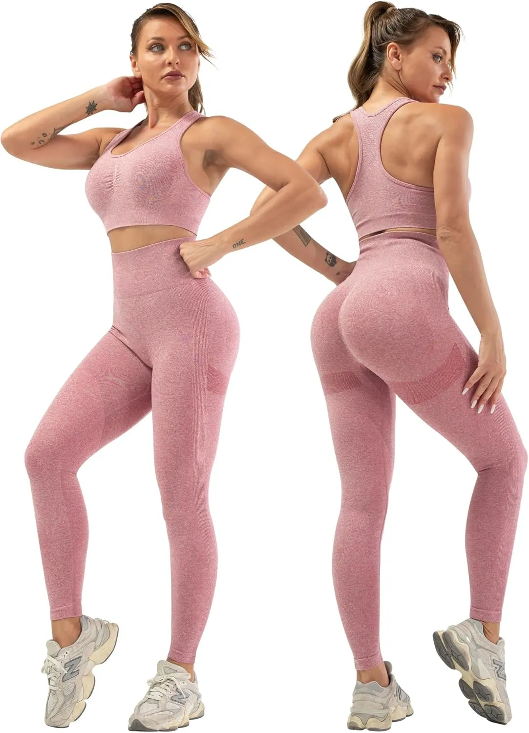 3 Piece Workout Sets for Women Butt Lifting Leggings with High Impact Sports Bra Gym Shorts