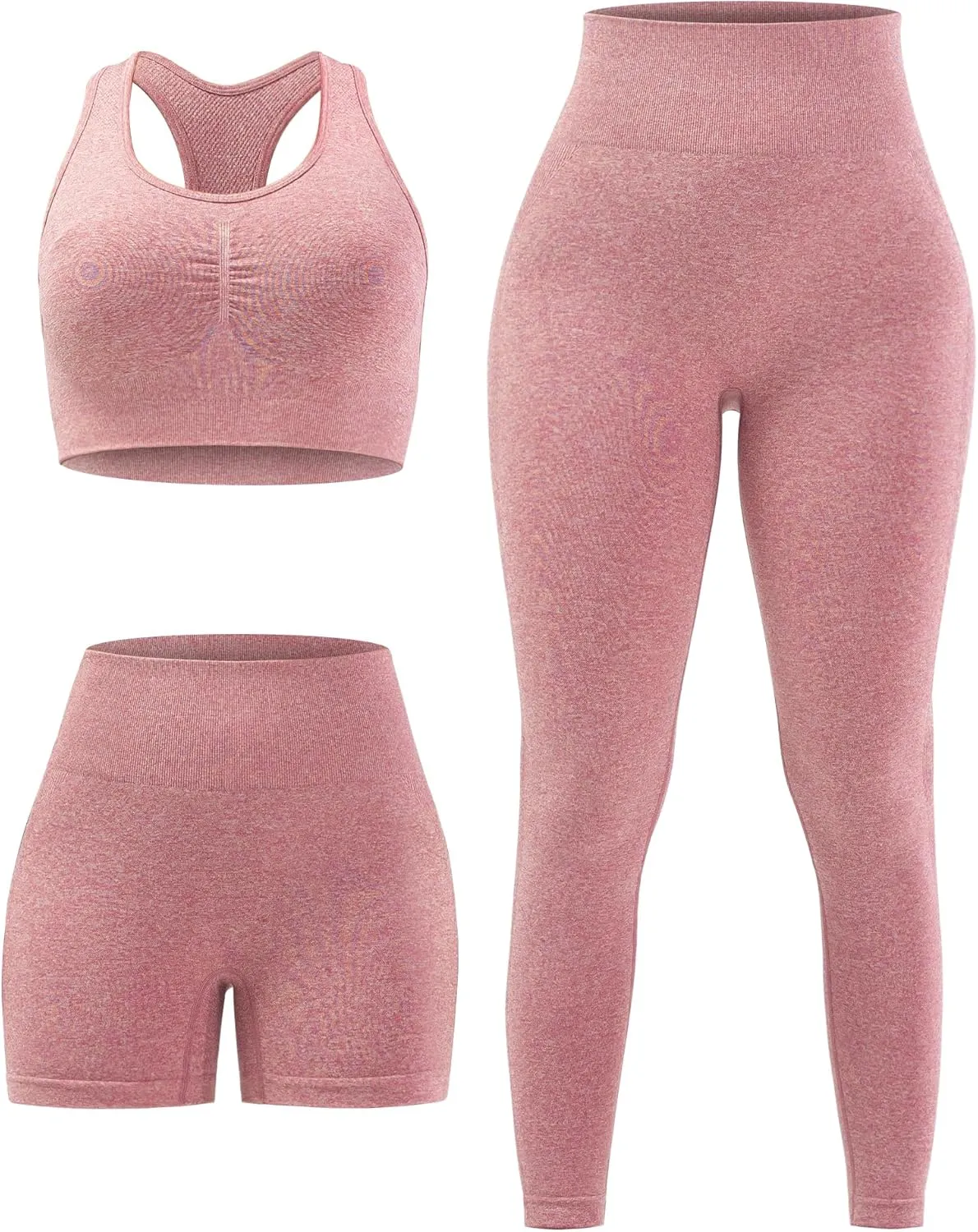 3 Piece Workout Sets for Women Butt Lifting Leggings with High Impact Sports Bra Gym Shorts