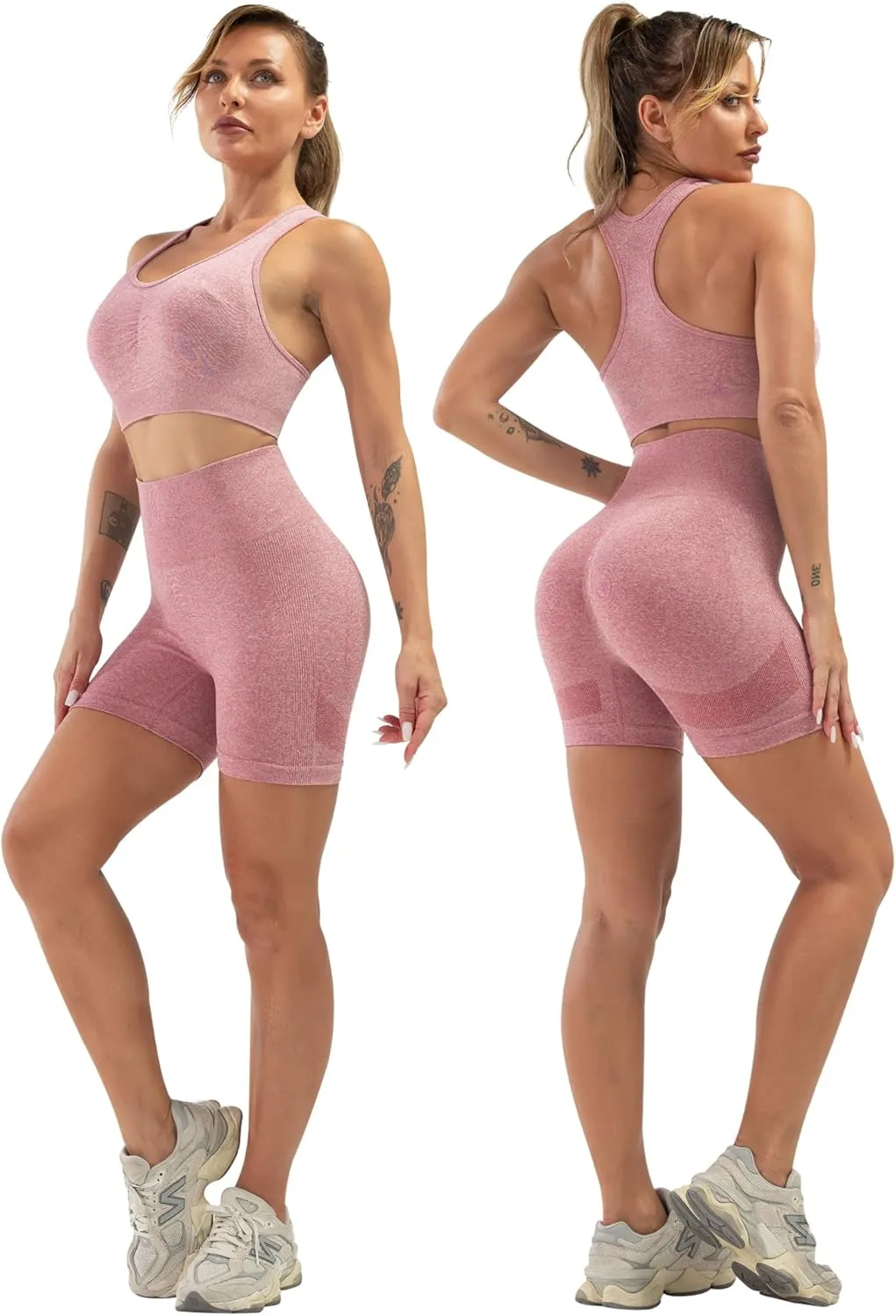 3 Piece Workout Sets for Women Butt Lifting Leggings with High Impact Sports Bra Gym Shorts