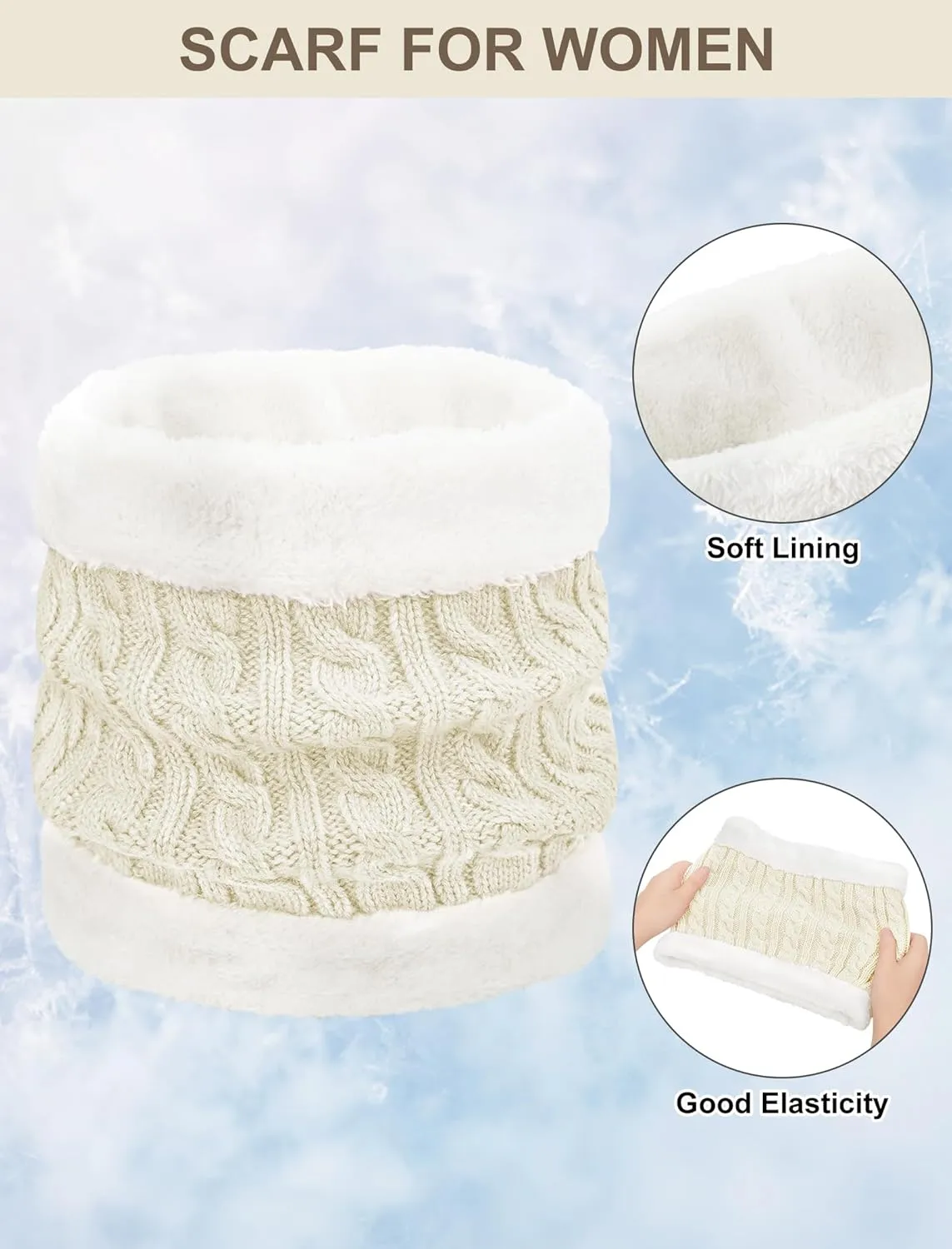 3Pcs Winter Beanie Hat Scarf Gloves Set for Women Thick Warm Knit Fleece Lined Skull Cap Neck Warmer Touch Screen Gloves