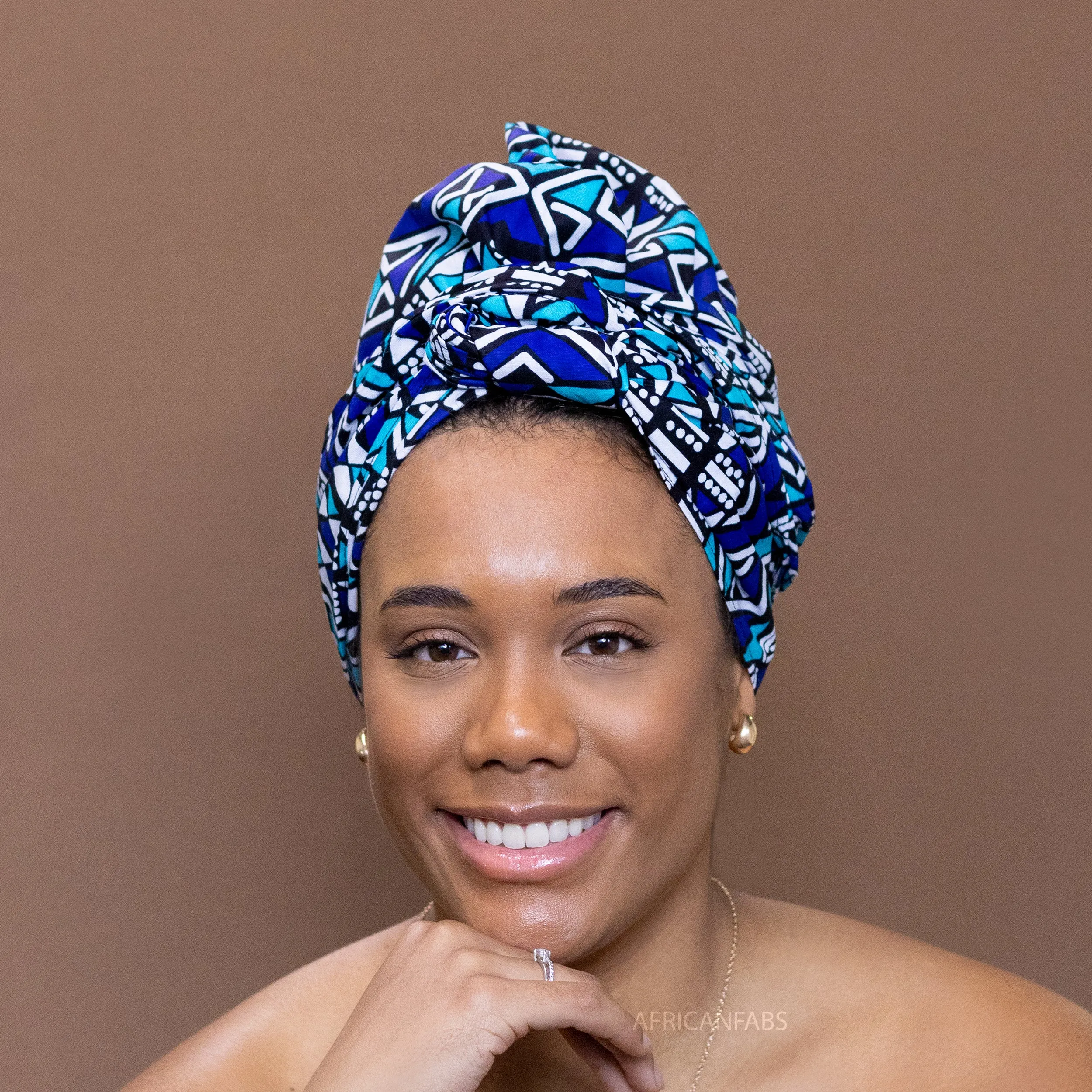 African Blue / white bogolan / mud cloth headwrap