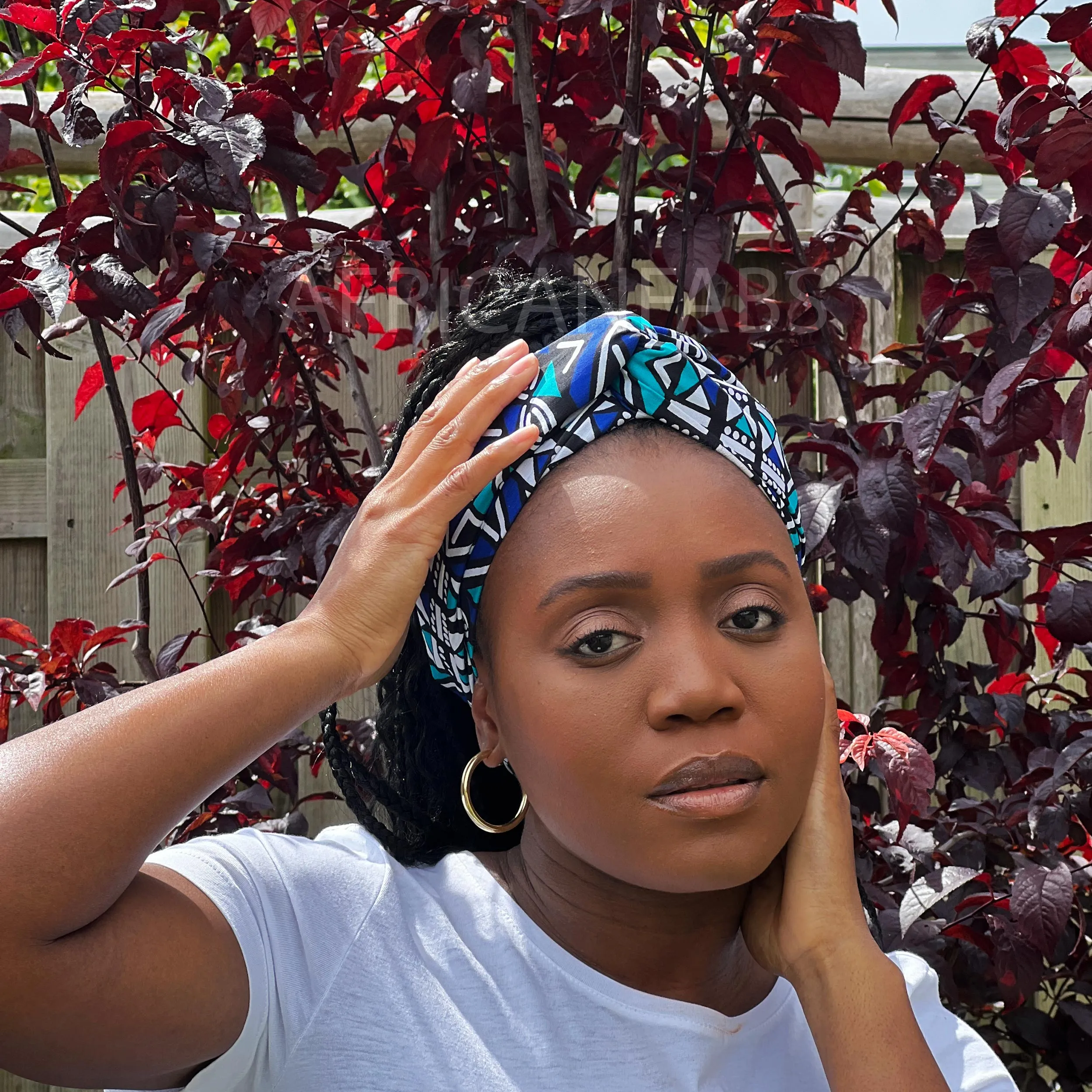 African Blue / white bogolan / mud cloth headwrap