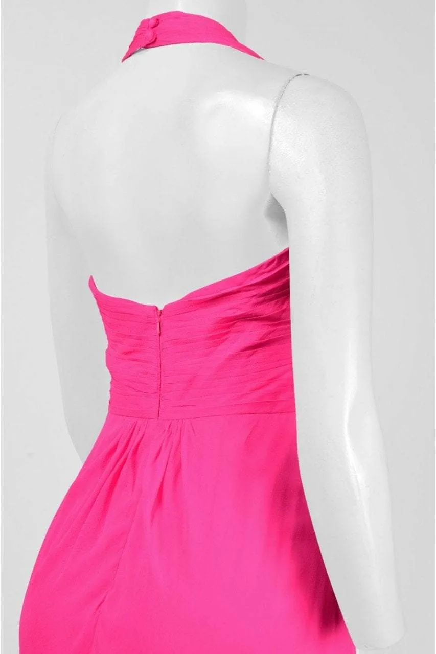 Aidan Mattox - 54469500 Plunging Halter Silk Draping Sheath Gown