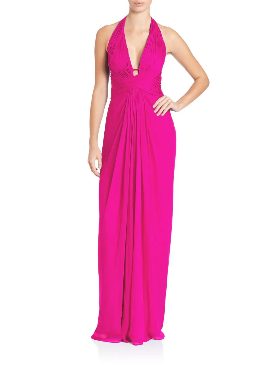 Aidan Mattox - 54469500 Plunging Halter Silk Draping Sheath Gown