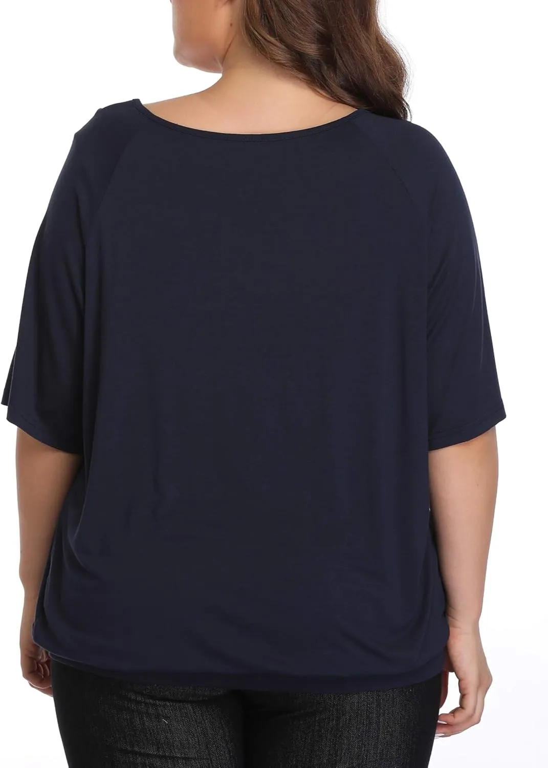 andy & natalie Women's Plus Size Tops Pleated V Neck Loose Baggy Blouse T Shirts