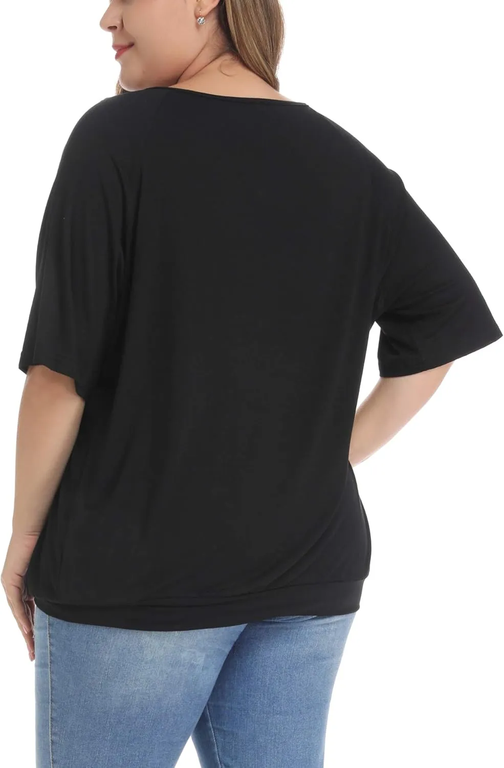 andy & natalie Women's Plus Size Tops Pleated V Neck Loose Baggy Blouse T Shirts