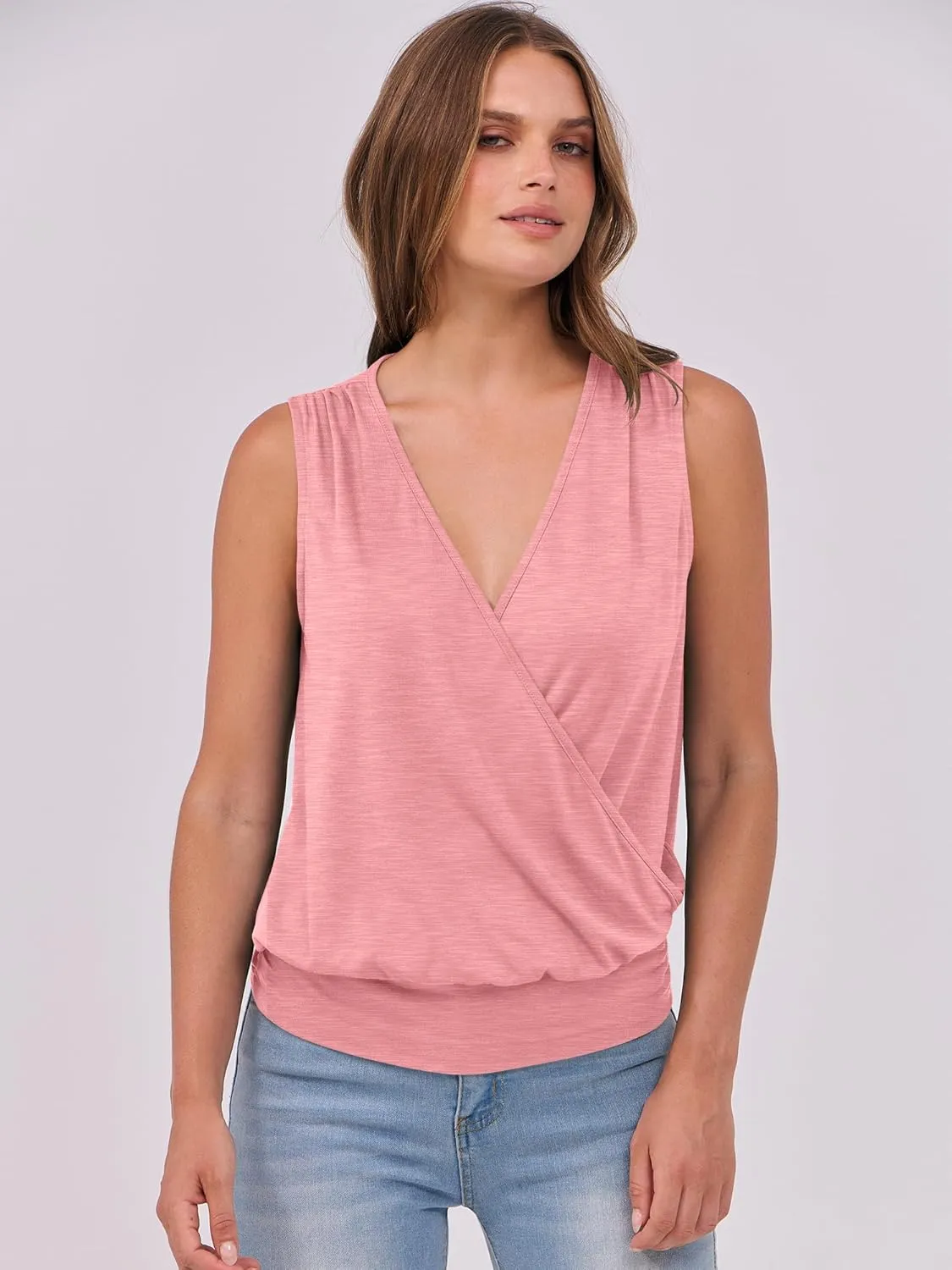 ANRABESS Womens V Neck Tank Tops Wrap Banded Hem Shirts Sleeveless Ruched Going Out Blouse 2025 Summer Fashion Clothing