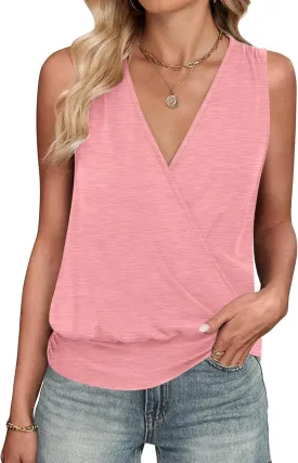 ANRABESS Womens V Neck Tank Tops Wrap Banded Hem Shirts Sleeveless Ruched Going Out Blouse 2025 Summer Fashion Clothing