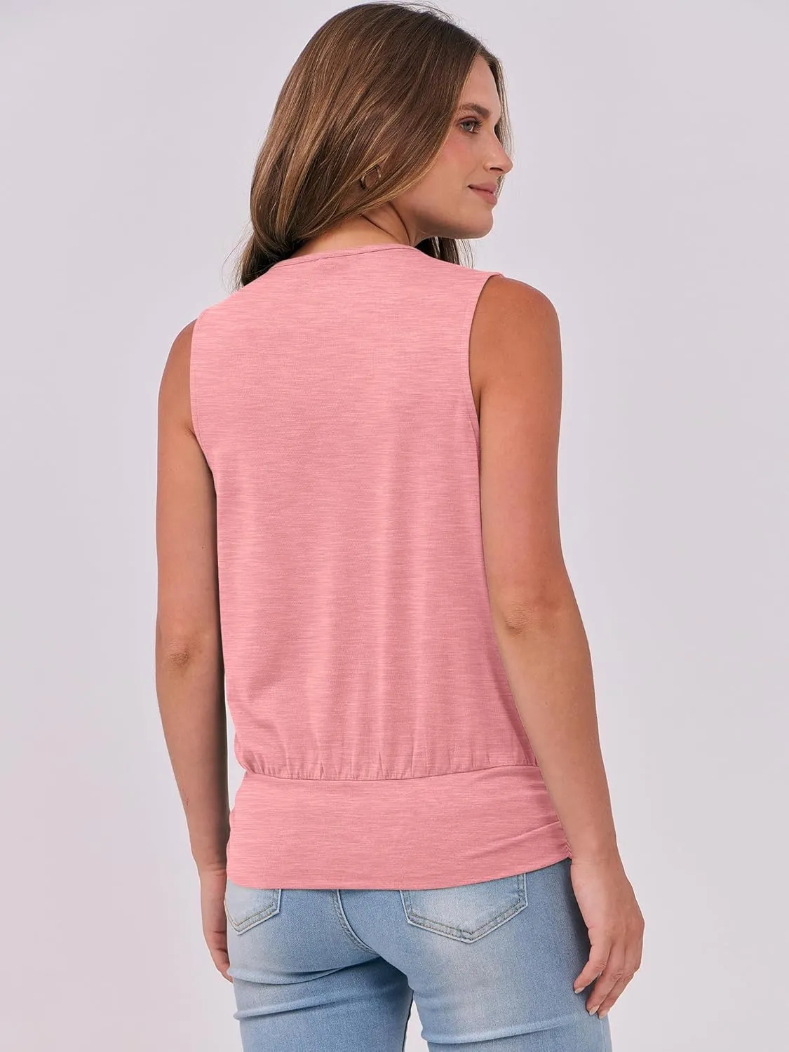 ANRABESS Womens V Neck Tank Tops Wrap Banded Hem Shirts Sleeveless Ruched Going Out Blouse 2025 Summer Fashion Clothing