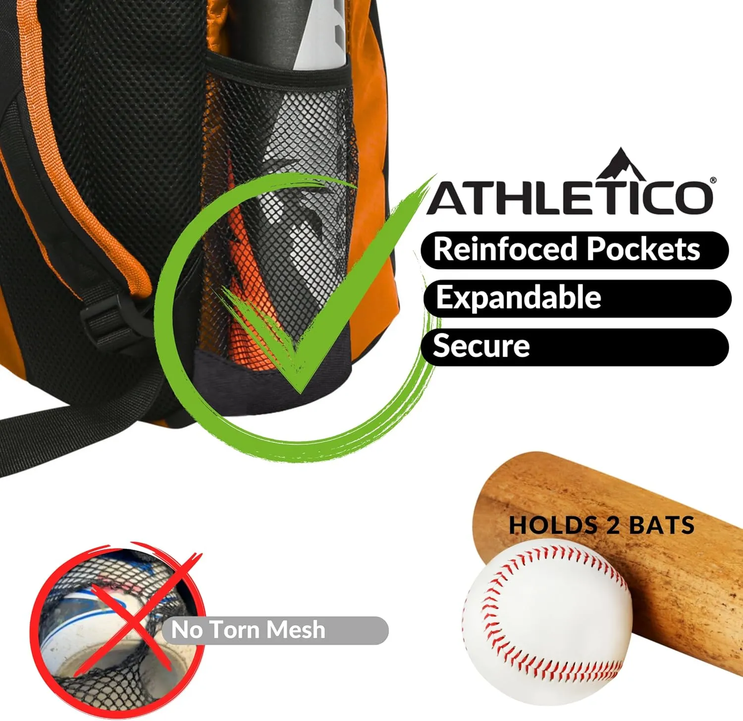 Athletico Youth Baseball Bag - Bat Backpack for Baseball, T-Ball & Softball Equipment & Gear | Holds Bat, Helmet, Glove | Fence Hook