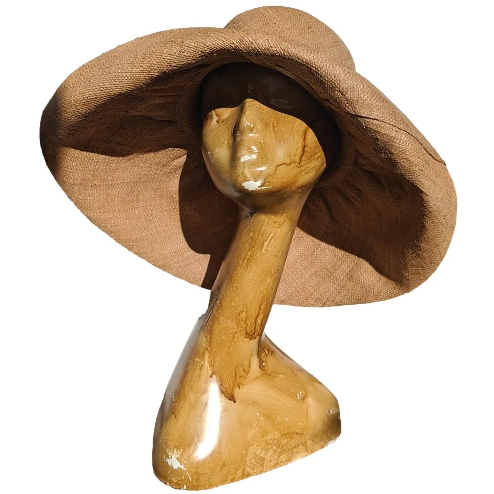 AUDREY |  5 Inches Shapeable Wide Brim Raffia Hat | Tan