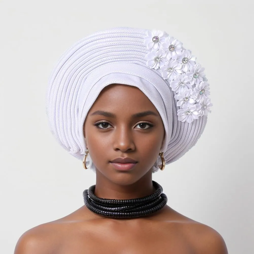 Auto Gele African Head Tie of Nigeria Aso Oke Headwraps Hat Turban Wedding Party Handmade Elegant Hair Wear Cap for Women