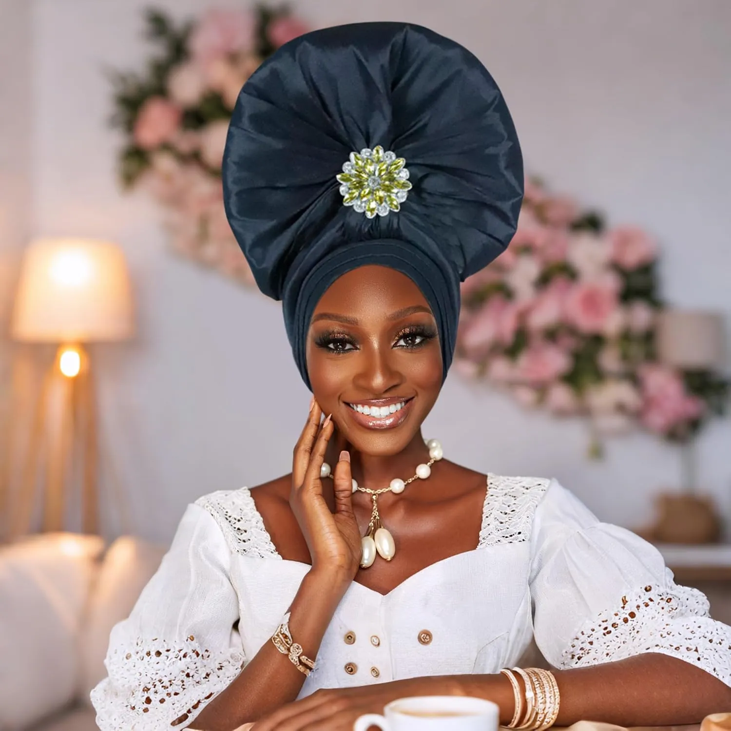 Auto Gele African Head Tie of Nigeria ASO Oke Headwraps Hat Turban Wedding Party Handmade Elegant Hair Wear Cap for Women