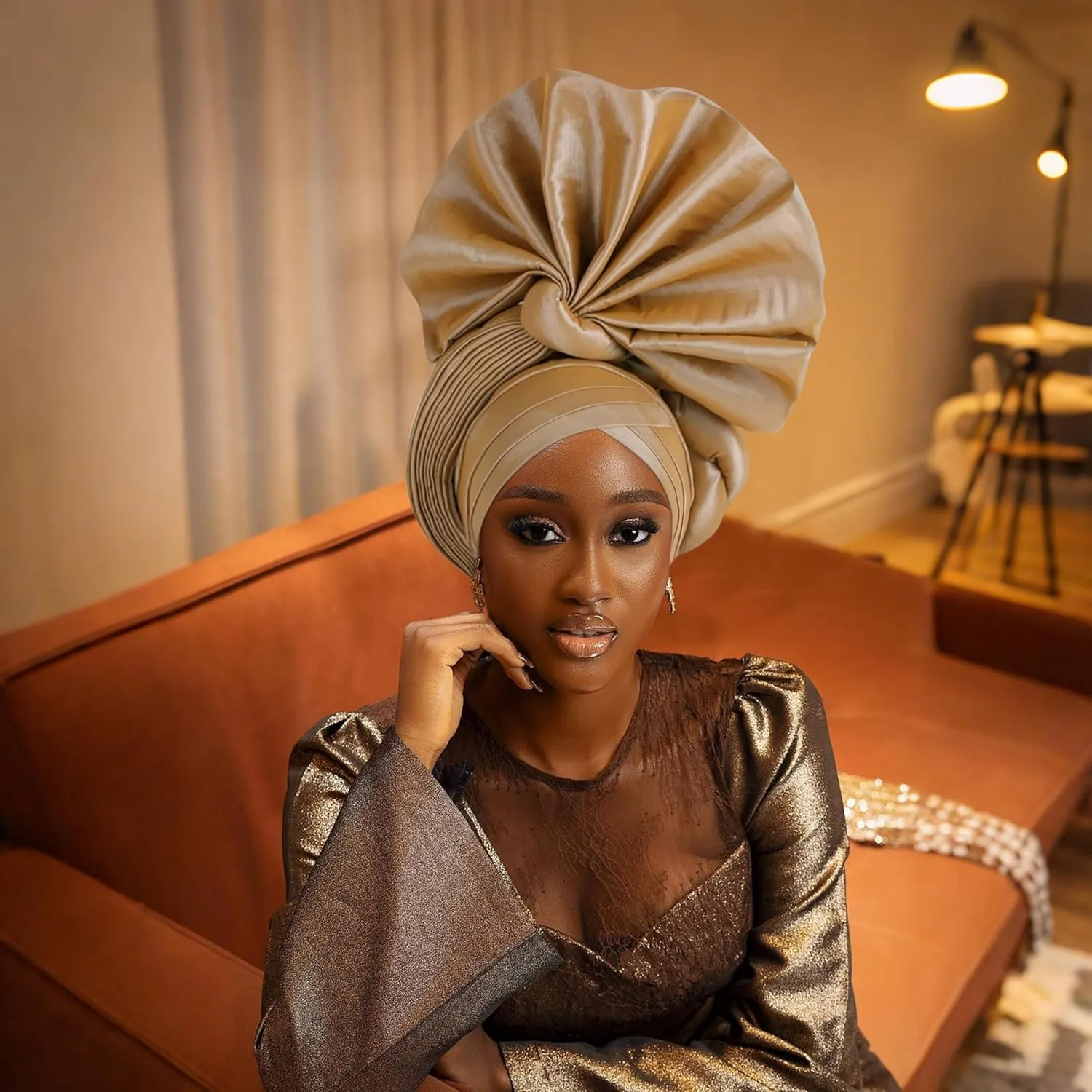 Auto Gele African Head Tie of Nigeria ASO Oke Headwraps Hat Turban Wedding Party Handmade Elegant Hair Wear Cap for Women