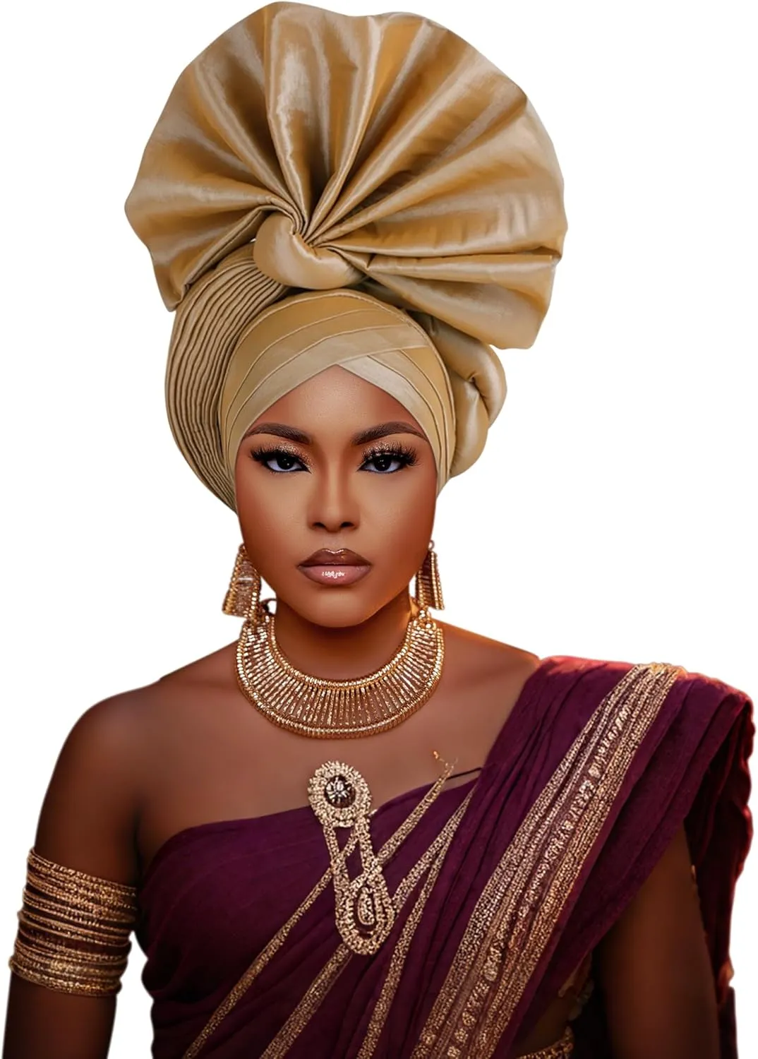 Auto Gele African Head Tie of Nigeria ASO Oke Headwraps Hat Turban Wedding Party Handmade Elegant Hair Wear Cap for Women
