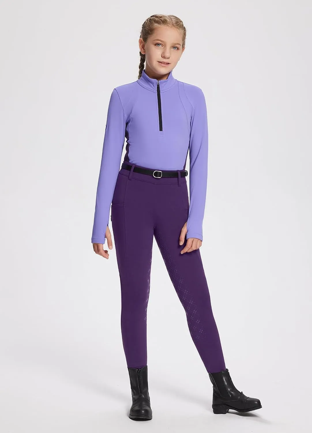 baleaf Girls Riding Pants, Fleece Winter Breeches Full Seat Silicone Kids Horseback Equestrian Zipper Pocket Tight