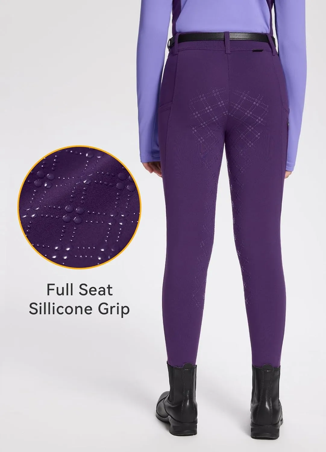 baleaf Girls Riding Pants, Fleece Winter Breeches Full Seat Silicone Kids Horseback Equestrian Zipper Pocket Tight