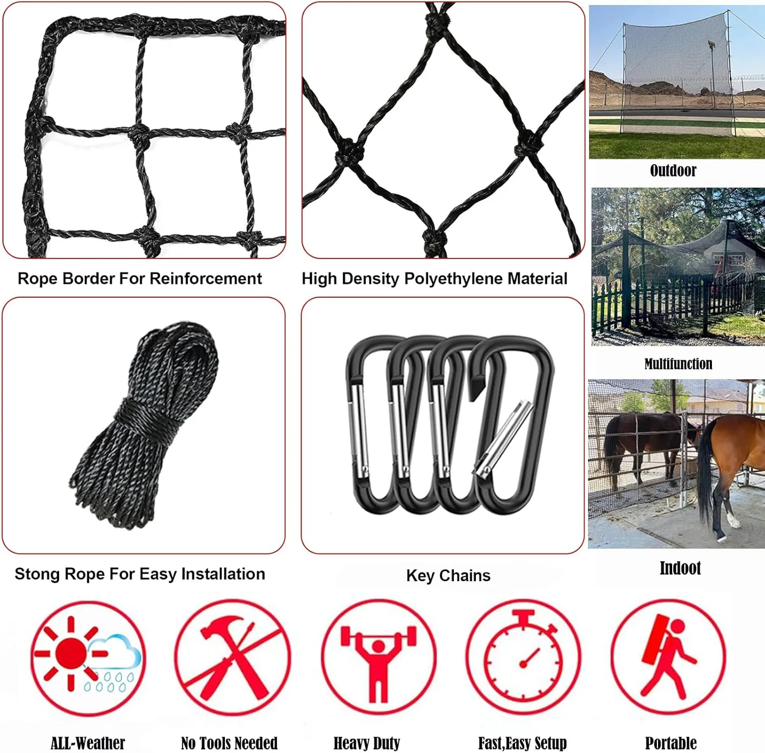Baseball Softball Backstop Nets,Sports Net,Sports Netting Barrier,Sports Netting for Backyard,Twisted Knotted PE Net