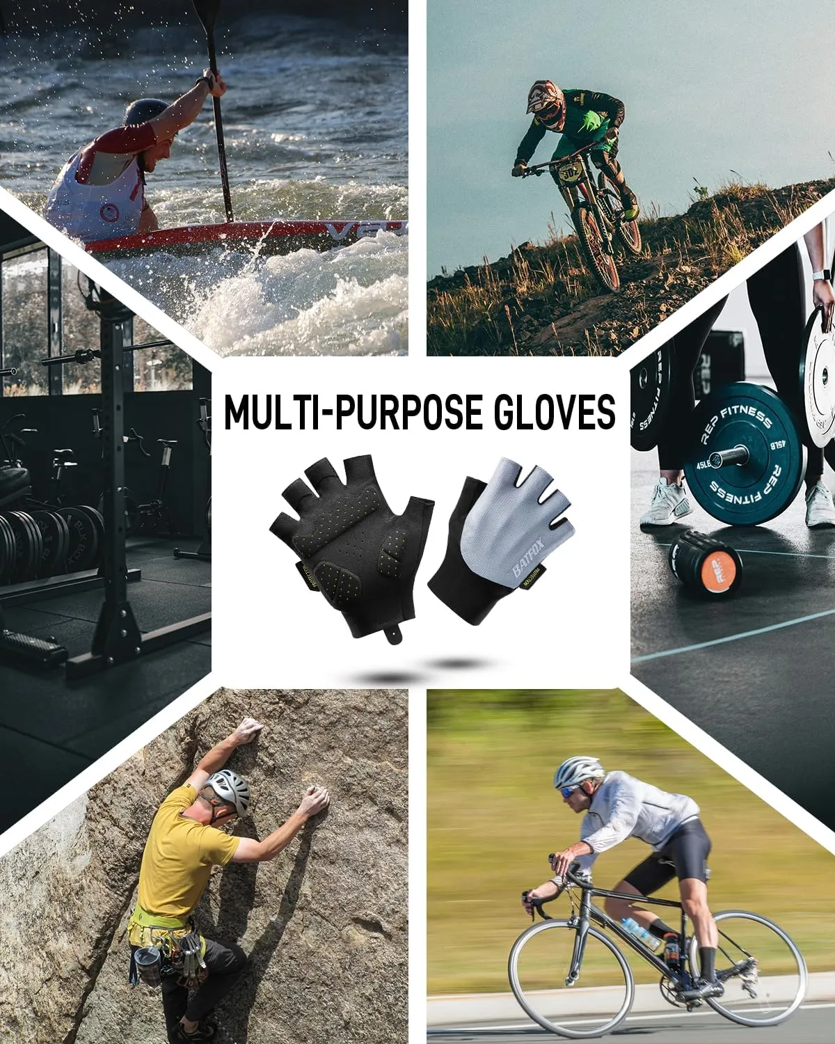 BATFOX Cycling Gloves for Men Women Road Mountain Bike Riding Gloves - Anti-Slip Bike Glove for Fitness Cycling Training Outdoor Sports
