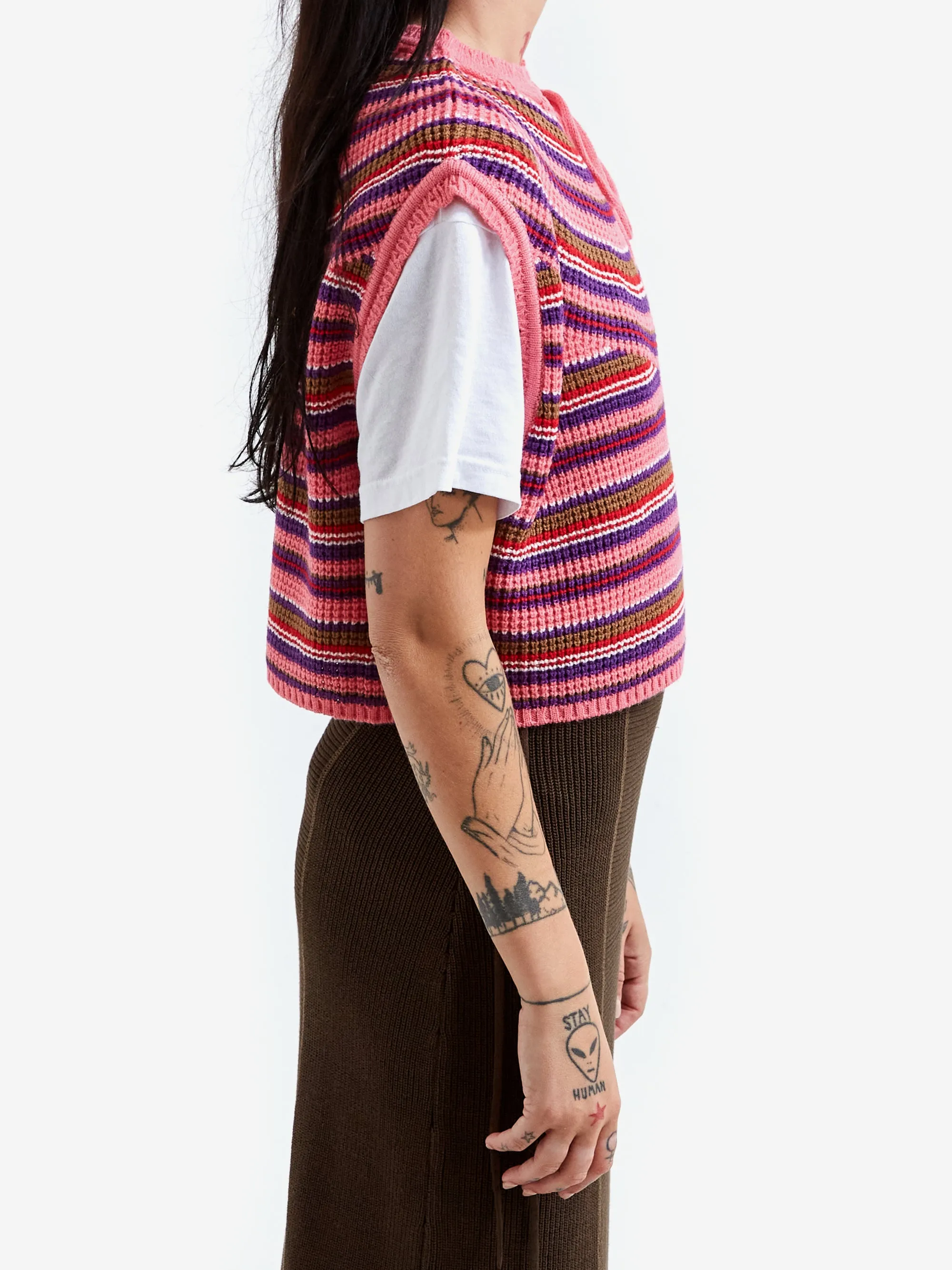 Stylish Beams Boy Knitted Vest with Multicolor Borders - Vibrant Fuchsia