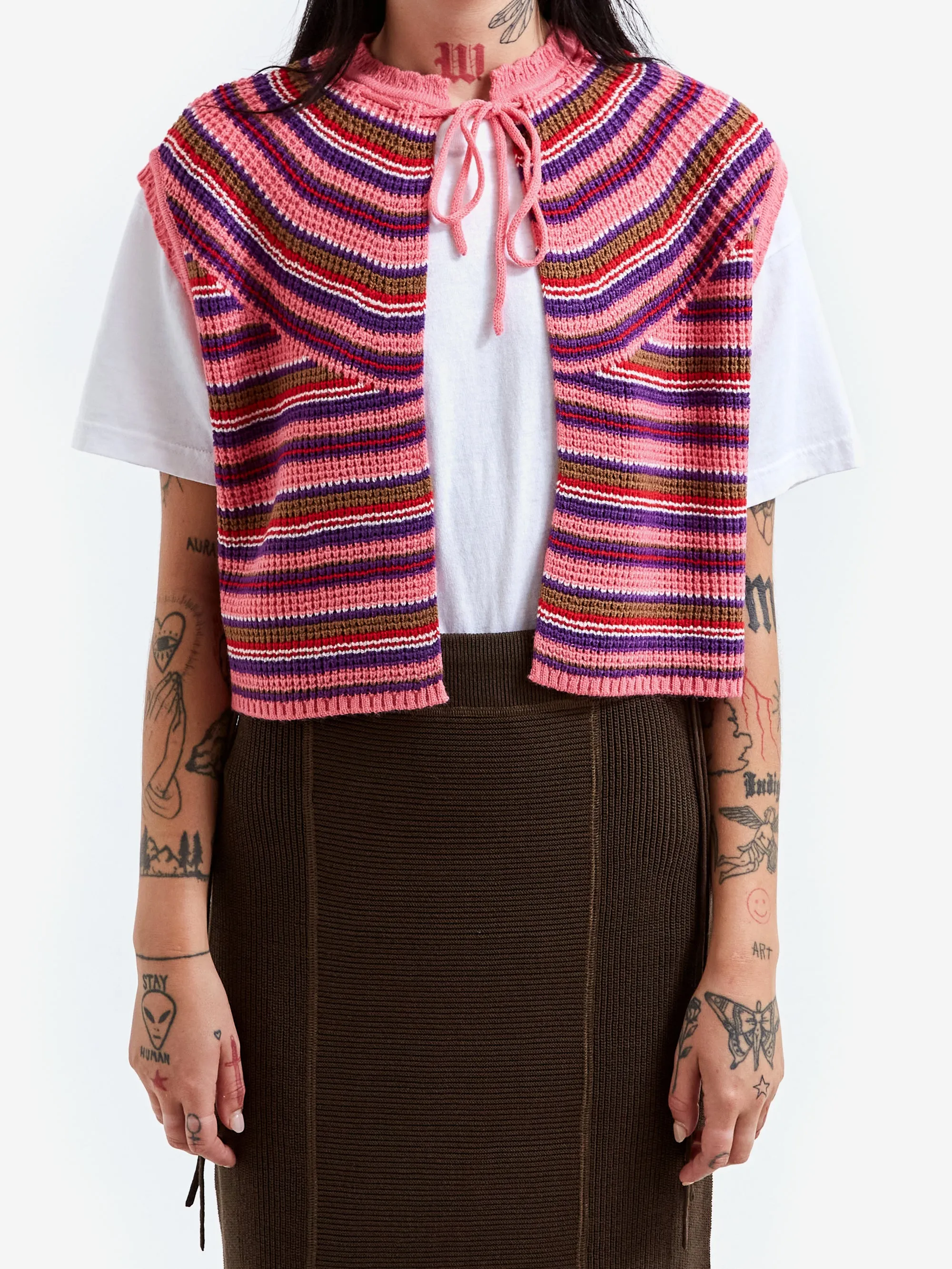 Stylish Beams Boy Knitted Vest with Multicolor Borders - Vibrant Fuchsia