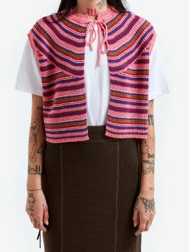 Stylish Beams Boy Knitted Vest with Multicolor Borders - Vibrant Fuchsia