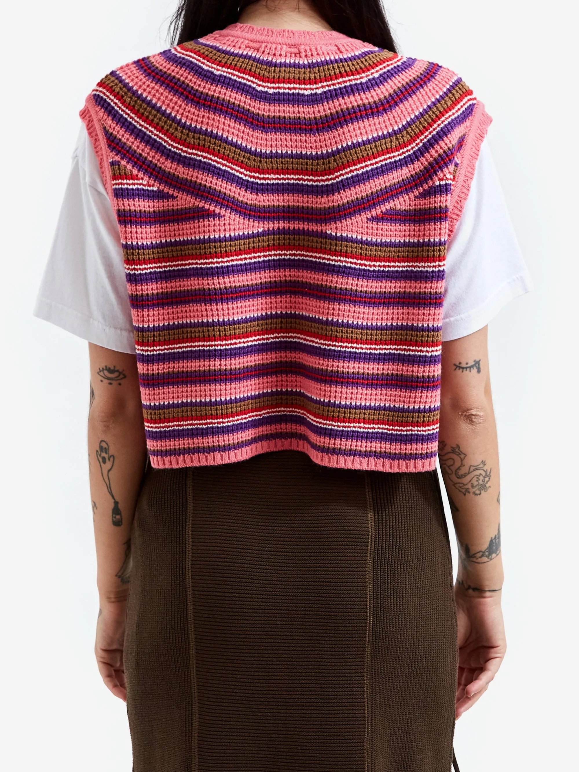 Stylish Beams Boy Knitted Vest with Multicolor Borders - Vibrant Fuchsia