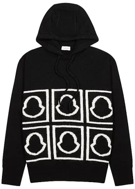 Black logo hooded wool-blend jumper