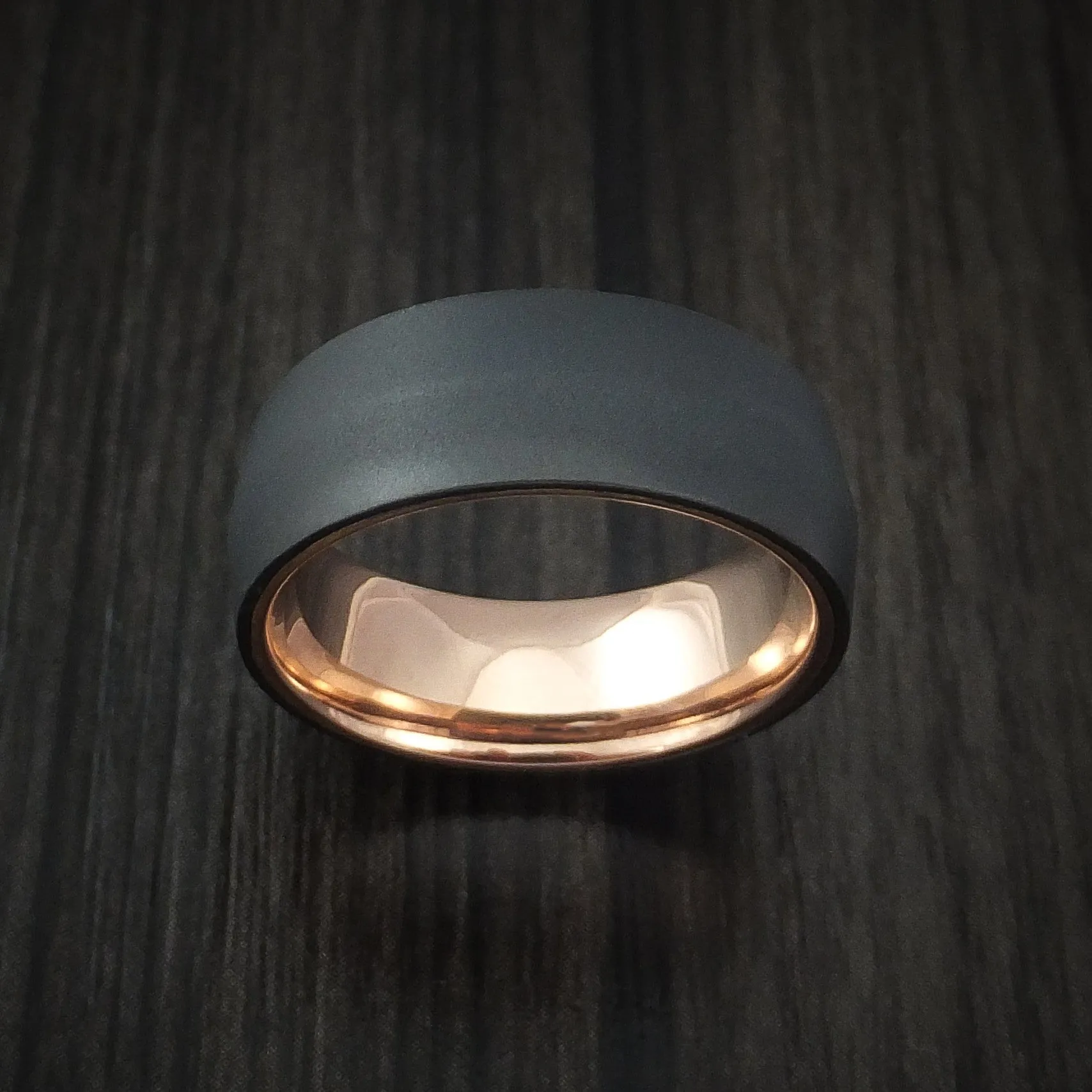 Black Titanium Men's Ring with 14k Rose Gold Sleeve Custom Made Band