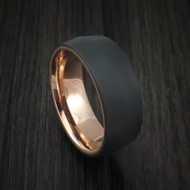 Black Titanium Men's Ring with 14k Rose Gold Sleeve Custom Made Band