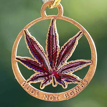 Buds Not Bombs Panama Red Enamel Leaf Key Chain