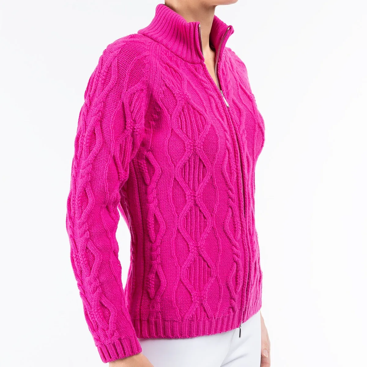 Cable Zip Cardigan in Fuxia