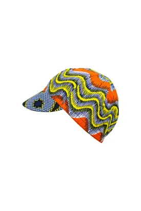 Colorful cycling cap - Blue Orange and Yellow African Ankara Wax Cotton Print - 7