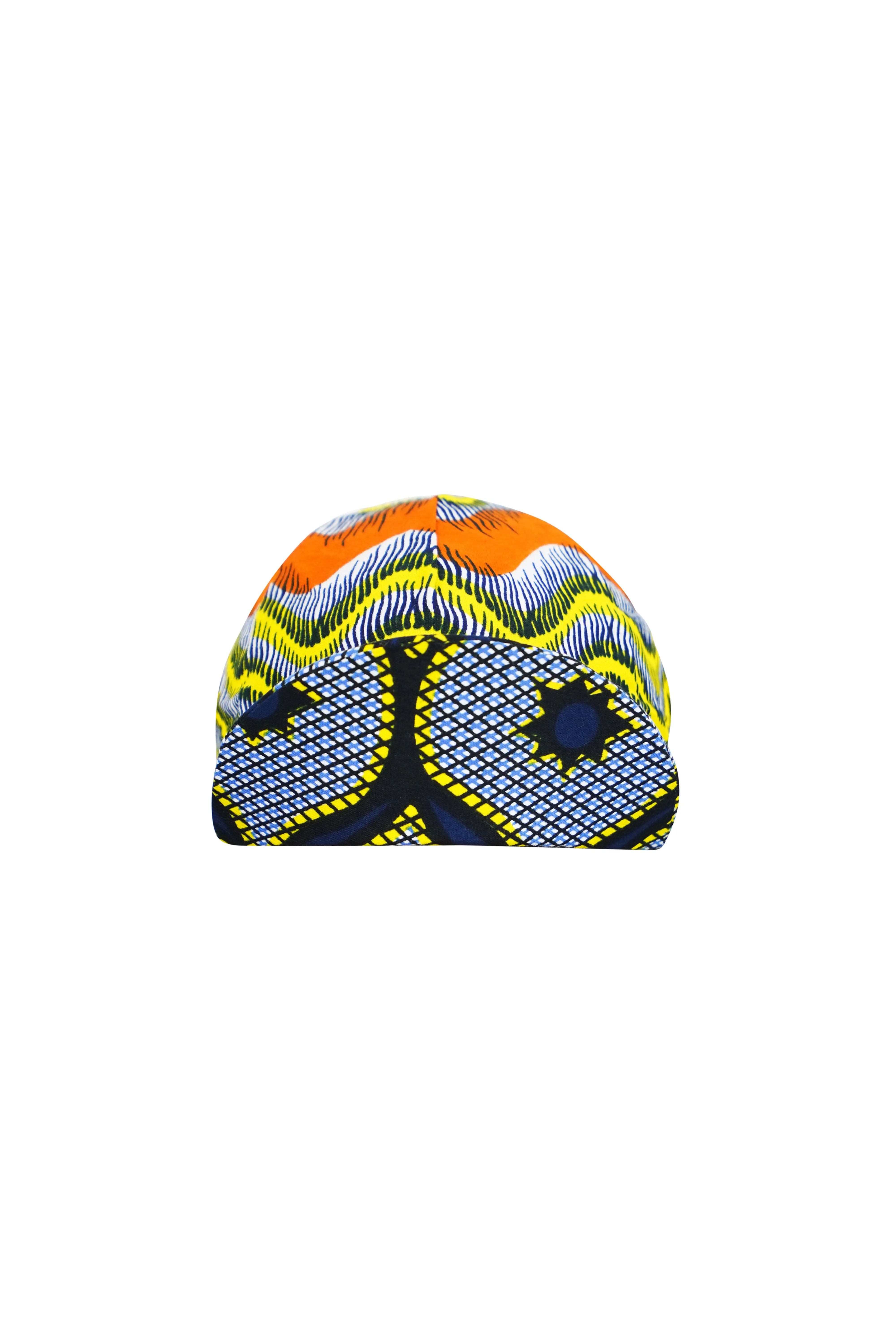 Colorful cycling cap - Blue Orange and Yellow African Ankara Wax Cotton Print - 7