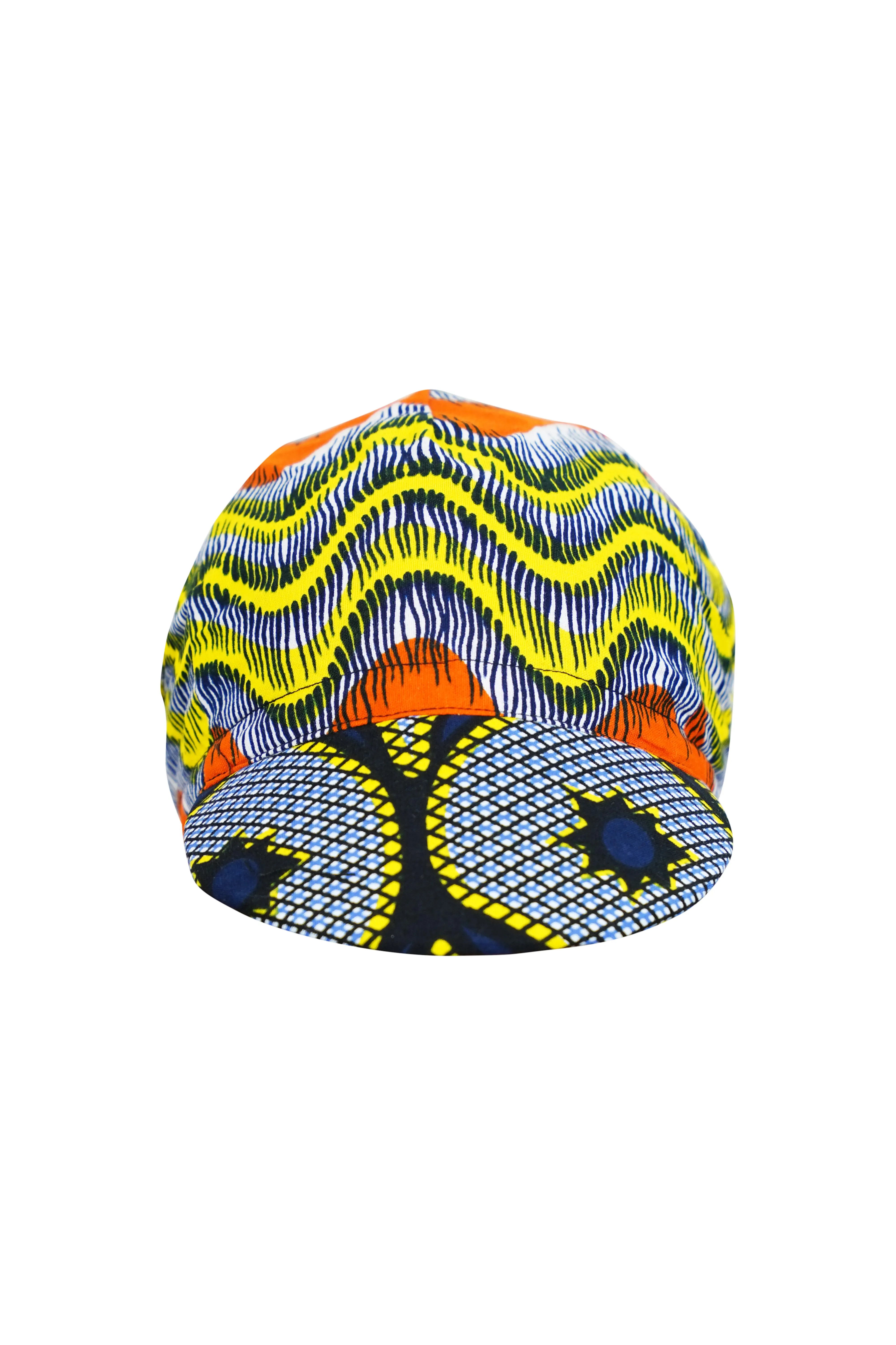Colorful cycling cap - Blue Orange and Yellow African Ankara Wax Cotton Print - 7
