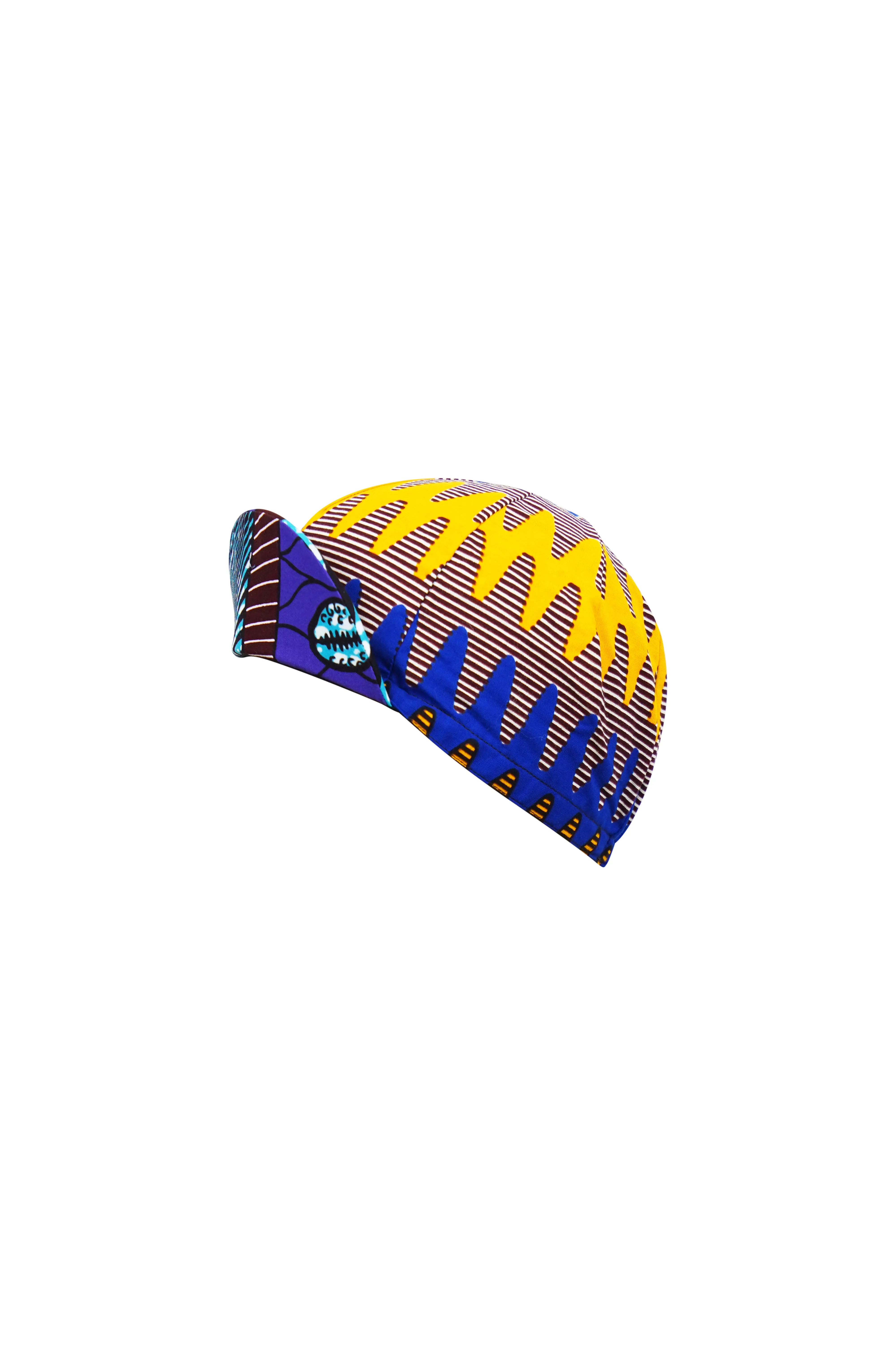 Colorful cycling cap - Blue Purple and Yellow African Ankara Wax Cotton Print - 3