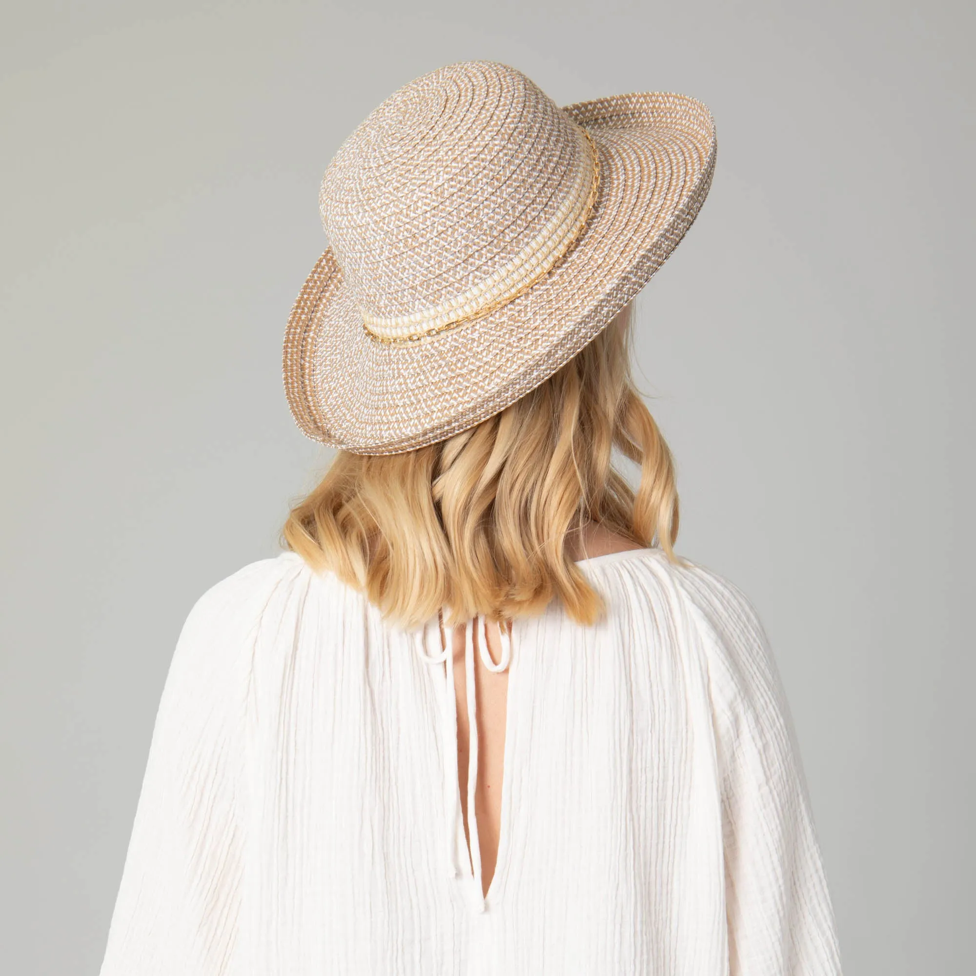 Cora - Women's Ultrabraid Turned Up Kettle Brim with Gold Chain Trim
