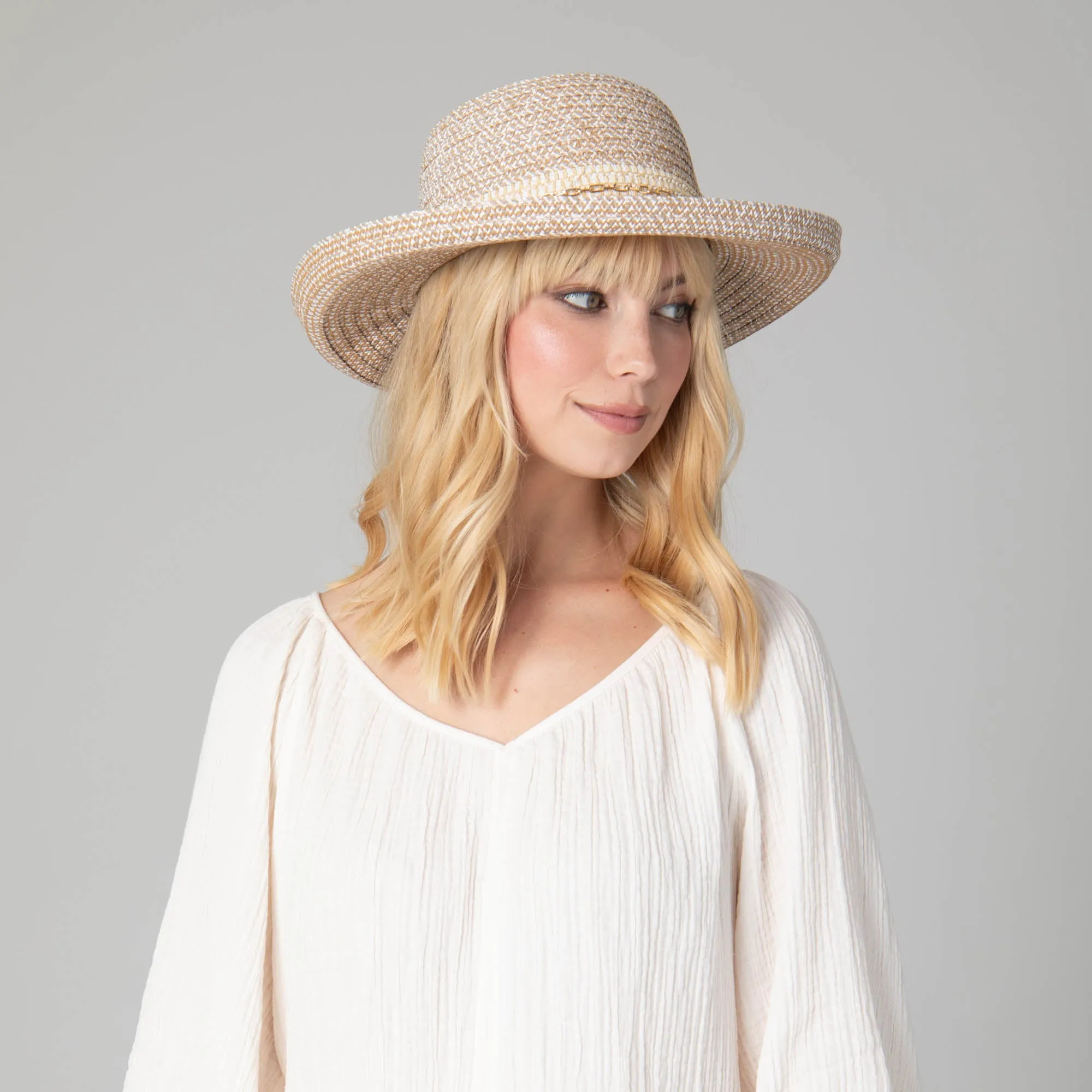 Cora - Women's Ultrabraid Turned Up Kettle Brim with Gold Chain Trim