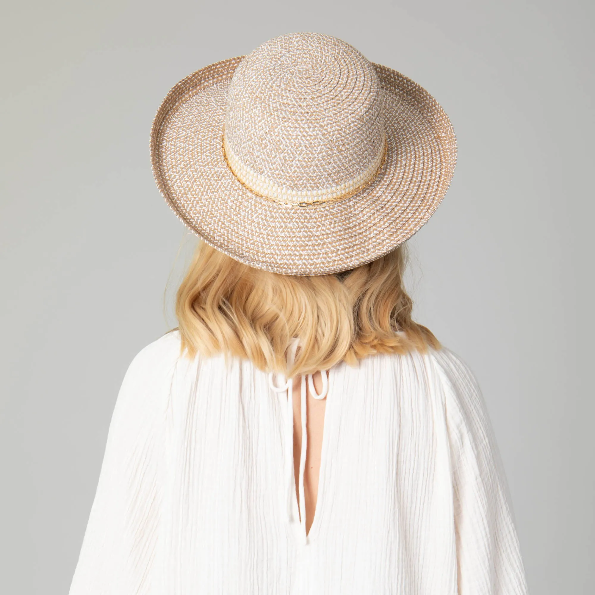 Cora - Women's Ultrabraid Turned Up Kettle Brim with Gold Chain Trim