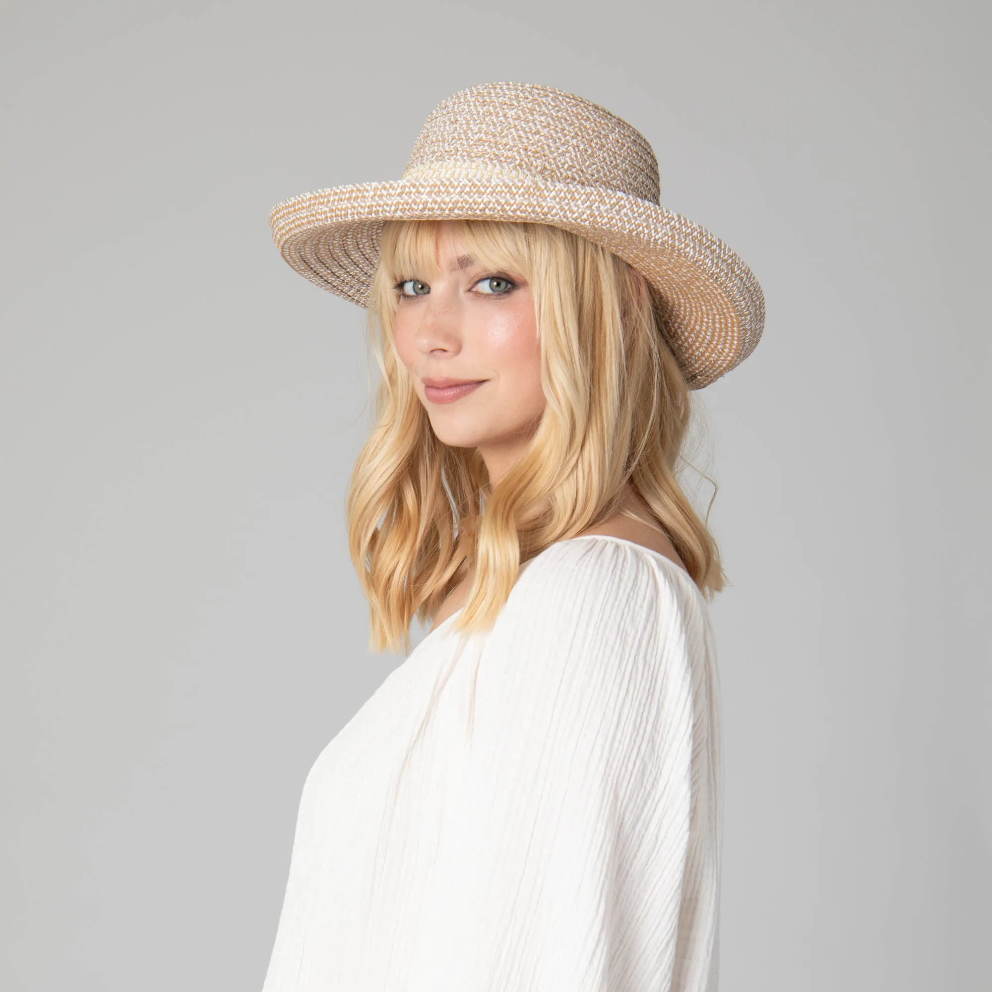 Cora - Women's Ultrabraid Turned Up Kettle Brim with Gold Chain Trim