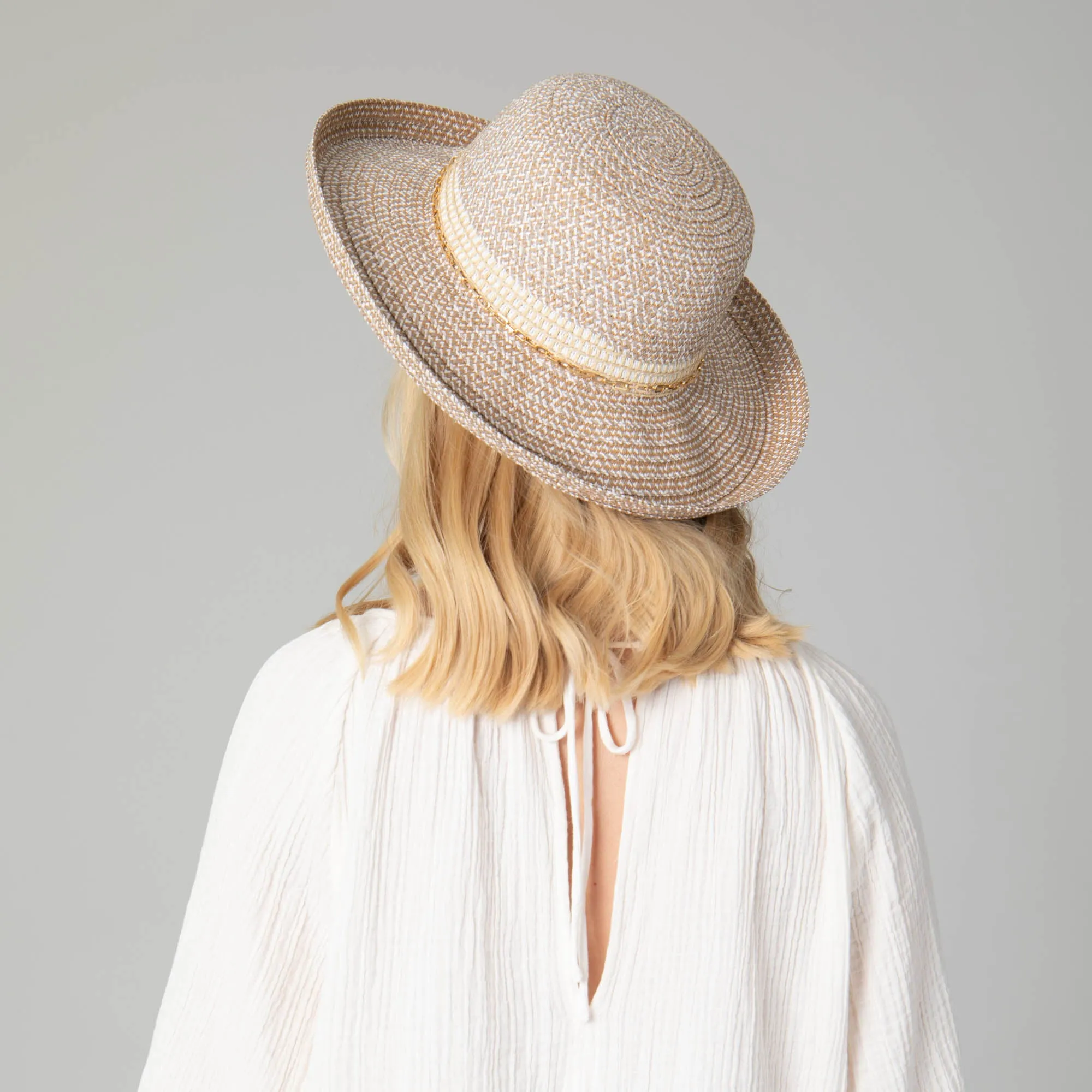 Cora - Women's Ultrabraid Turned Up Kettle Brim with Gold Chain Trim
