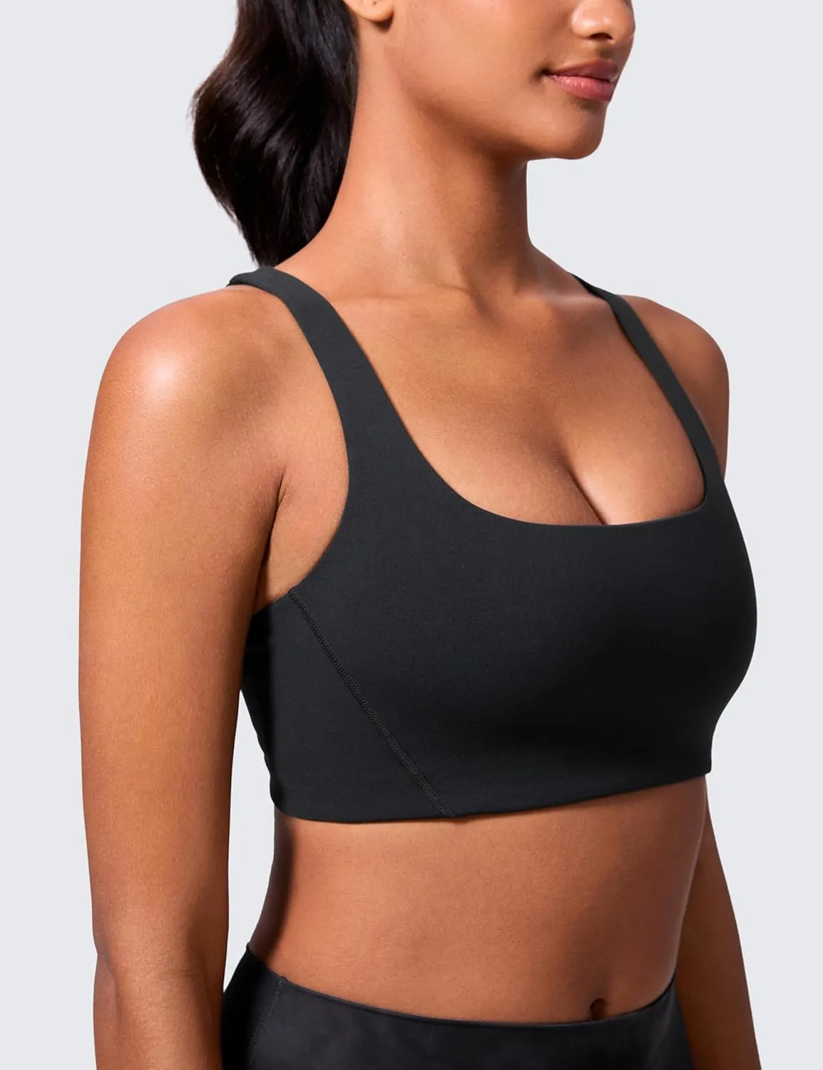 CRZ YOGA Butterlift Double Lined Square Neck Sports Bras for Women - Wireless V-Shaped Racerback Workout Yoga Top Non Padded