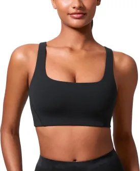 CRZ YOGA Butterlift Double Lined Square Neck Sports Bras for Women - Wireless V-Shaped Racerback Workout Yoga Top Non Padded