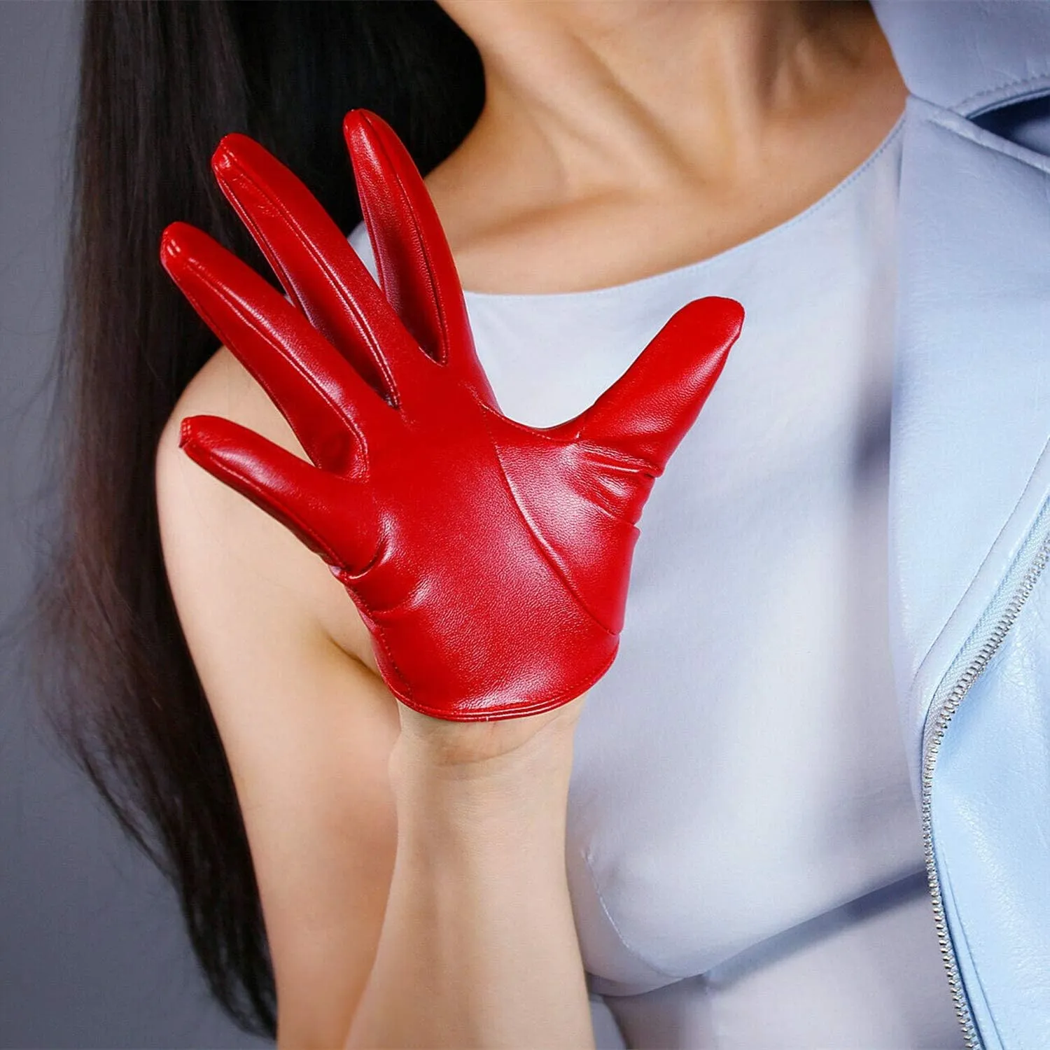 DooWay Fashion Short Leather Gloves for Women Costume Wet Look Faux Patent PU Driving Dress Gloves