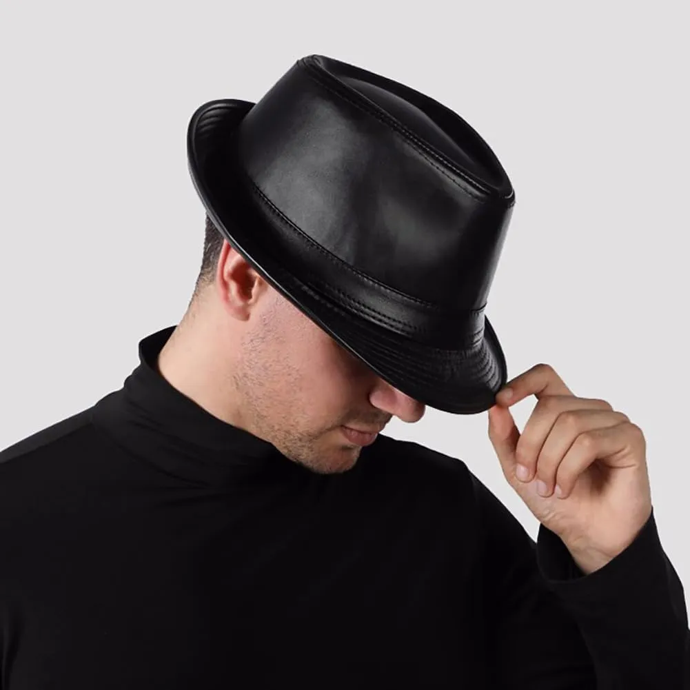 Glamorstar Vintage Jazz Hats for Men PU Leather Bowler Hat Foldable Jazz Hat