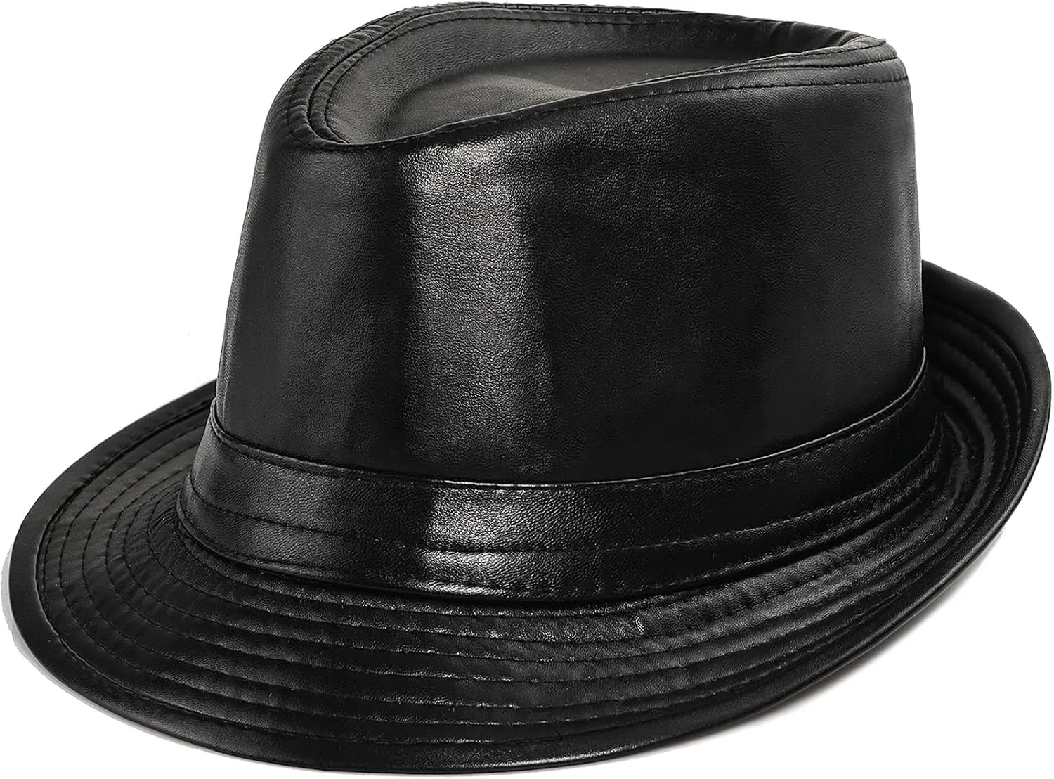 Glamorstar Vintage Jazz Hats for Men PU Leather Bowler Hat Foldable Jazz Hat