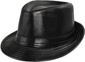 Glamorstar Vintage Jazz Hats for Men PU Leather Bowler Hat Foldable Jazz Hat