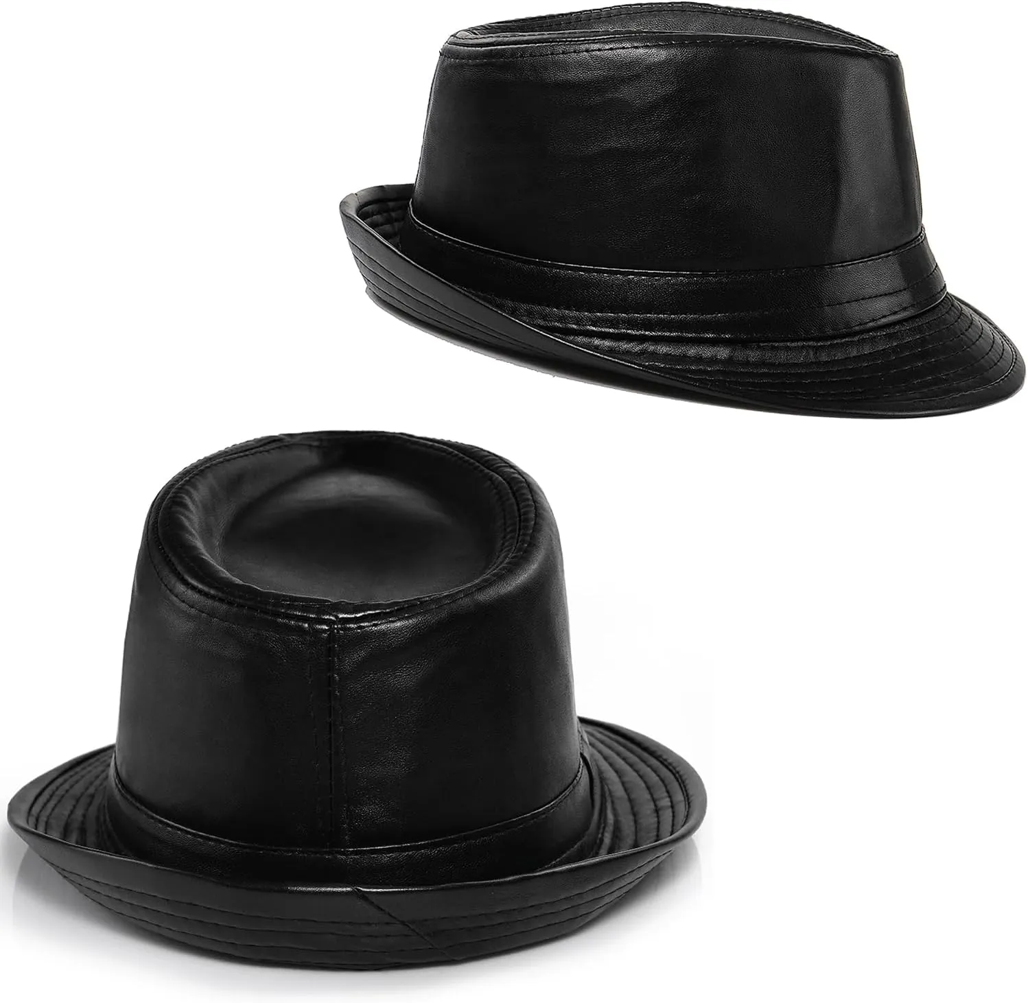 Glamorstar Vintage Jazz Hats for Men PU Leather Bowler Hat Foldable Jazz Hat