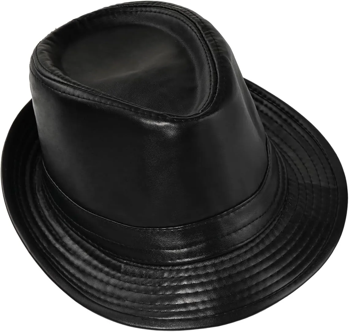Glamorstar Vintage Jazz Hats for Men PU Leather Bowler Hat Foldable Jazz Hat