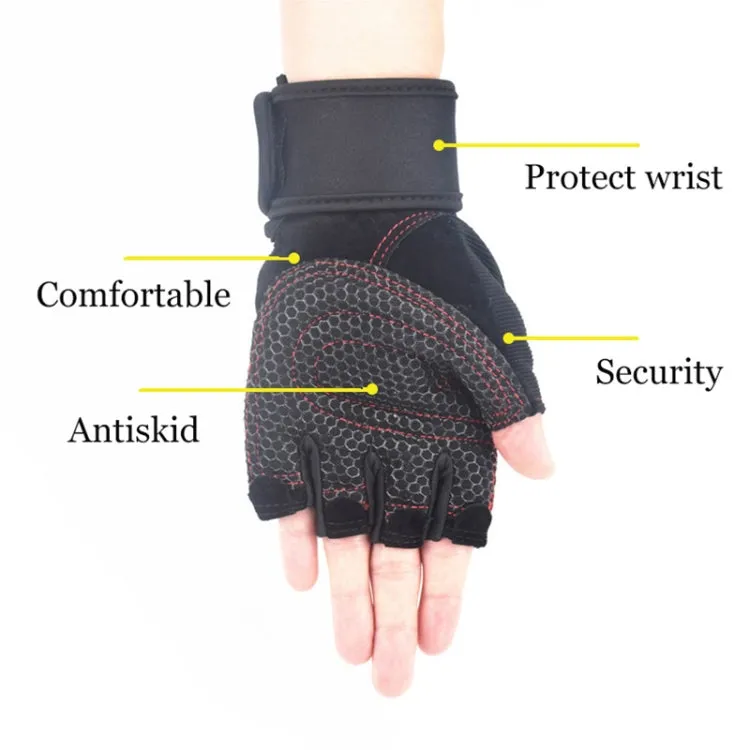 Gym Gloves Heavyweight Sports Exercise Weight Lifting Gloves Body Building Training Sport Fitness Gloves, Size:M(Red)
